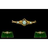 Edwardian Period Ladies Attractive Opal Set 9ct Gold Ornate Hinged Bangle, full hallmark for 9ct,