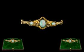 Edwardian Period Ladies Attractive Opal Set 9ct Gold Ornate Hinged Bangle, full hallmark for 9ct,