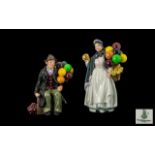 Royal Doulton Pair of Handpainted Porcelain Figures - 1. 'Biddy Penny Farthing' HN 1843, designer L.