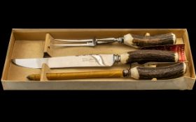 Heron Brand 3-Piece Carving Set. Boxed, with bone handles.