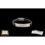 Ladies Silver Gucci Bracelet with black leather strap and silver clasp,