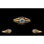 18ct Gold - Single Stone Diamond Ring wi