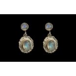 Rainbow Moonstone Drop Earrings, oval cu