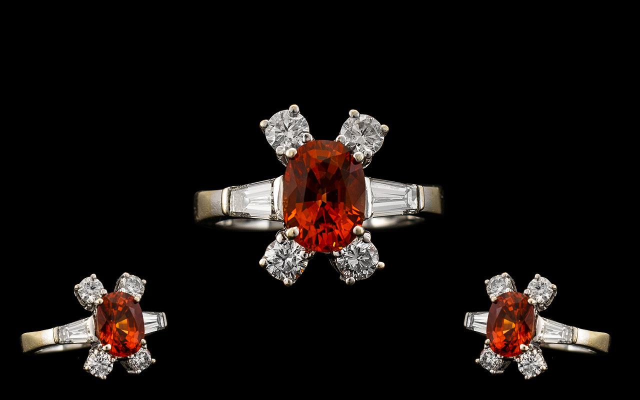 Stunning 18ct White Gold Orange Sapphire - Image 2 of 2