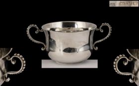 Victorian Period 1837 - 1901 Excellent Quality Silver Twin Handle Porringer with Studded Scroll