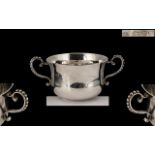 Victorian Period 1837 - 1901 Excellent Quality Silver Twin Handle Porringer with Studded Scroll