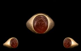 19thC Period Gents 18ct Gold Carnelian Seal Set Ring of excellent quality, not marked tests 18ct.