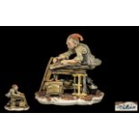 Capo-di-Monte Large & Impressive & Signed Porcelain Figure 'The Carpenter' at his workbench,