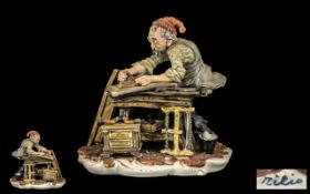 Capo-di-Monte Large & Impressive & Signed Porcelain Figure 'The Carpenter' at his workbench,