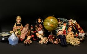 Collection of Vintage Model Souvenir Dolls in traditional dress,