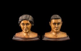A Pair Of Carved Busts - A Male And Female. 4.