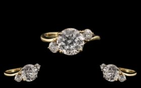 14ct Yellow Gold Attractive 3 Stone CZ Set Dress Ring. Marked 585 - With Full Hallmark for 14ct.