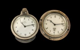 Two Smiths Vintage Car Clocks with silvered dials, no.134099; 3.5 inches (8.