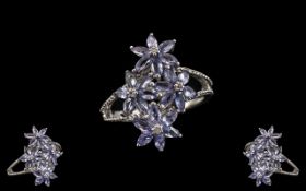 Tanzanite Starflower Cluster Ring, A Cluster of Four Starflower's,