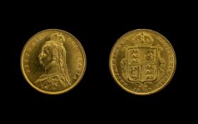 Queen Victoria Shield Back Jubilee Head 22ct Gold Half Sovereign, Dated 1887, of high grade,