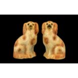 Pair of Antique Staffordshire Flatback Spaniels with glass eyes; 12 inches (30cms) high,