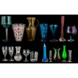 A Collection of Coloured Glass - Comprising, A German Waltherglas Vase, Oversized Wine Glasses,