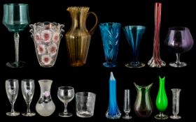A Collection of Coloured Glass - Comprising, A German Waltherglas Vase, Oversized Wine Glasses,