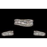 18ct White Gold - Attractive Contemporary Designed Baguette and Brilliant Cut Diamond Set Dress