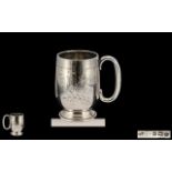 George V Splendid Sterling Silver Christening Cup of Pleasing Proportions with Shaped Handle.