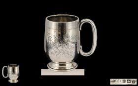George V Splendid Sterling Silver Christening Cup of Pleasing Proportions with Shaped Handle.