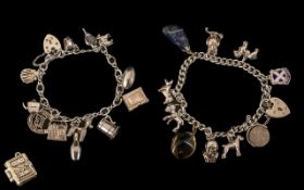 A Pair of 1970's Sterling Silver Charm Bracelets, Loaded with ( 23 ) Sterling Silver Charms,