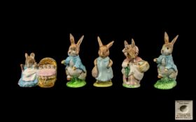 Beswick Beatrix Potter Figures five (5) in total. 1. Mrs Rabbit small size, umbrella moulded to