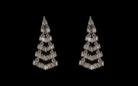 Diamond Chevron Drop Earrings, 1ct of Baguette Cut Diamonds Set In Chevron Shaped,