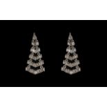 Diamond Chevron Drop Earrings, 1ct of Baguette Cut Diamonds Set In Chevron Shaped,