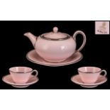 Wedgwood Alpine Tea for Two Set comprising of a Pink Teapot and Stand and 2 cups and saucers shown