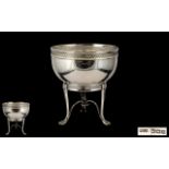 Arts & Crafts Design Superb Quality Sterling Silver Bowl. Open worked borders, raised on a trio of