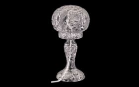 Cut Glass 1950's Mushroom Lamp of Typical Form. Overall Height 15 Inches.