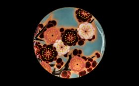 Japanese Ando Enamel Dish with original label; decorated with flowers; 11 inches (27.