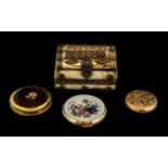 A Bone Trinket Box, Brass Mounted with 3 Ladies Compact Cases. Please See Photo.
