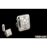 Edwardian Period Solid Silver Hinged Vesta Case with Engraved Classical Decoration to Front.