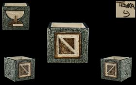 Troika 1970's Signed Square Shaped / 4 Sided Aztec Design Vase / Pot. Monogrammed to Base - L.