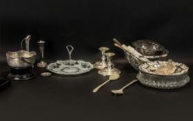 Box of Vintage Silver Plated & Glassware Items, comprising two crystal glass silver topped bowls,