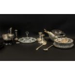 Box of Vintage Silver Plated & Glassware Items, comprising two crystal glass silver topped bowls,