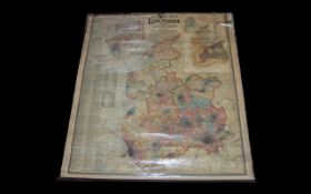 Vintage Scarboroughs Map of Lancashire - School Room Scroll Map.