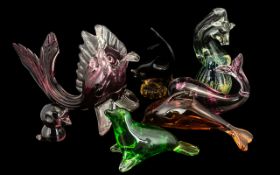 Collection of Glass Figures, comprising pink whale figure 6" long x 5.