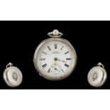 American Watch Company Waltham Silver Open Faced Key Wind Pocket Watch. Lever Escapement, white