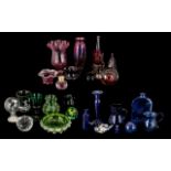 A Collection of Coloured Glass to include cranberry. Colours predominantly red, blue and green.