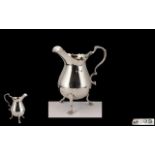 Georgian Style - Helmet Shaped Sterling Silver Cream Jug of Small Proportions,