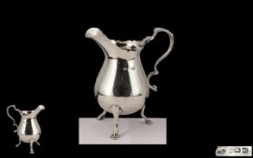 Georgian Style - Helmet Shaped Sterling Silver Cream Jug of Small Proportions,