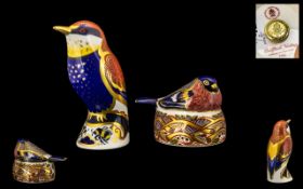 Royal Crown Derby Handpainted Paperweights (2). 1. 'Nesting Bullfinch' gold backstamp, available