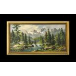 Large Oil Painting on Canvas depicting an alpine River landscape,