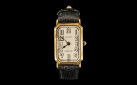 14ct Gold Art Deco Longines Wristwatch, Tiffany & Co Rectangular Dial With Canted Corners,