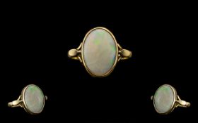 Ladies Attractive 9ct Gold Single Stone Opal Set Ring. Full hallmark for Birmingham 1966.