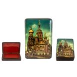 Russian Superb Quality Hand Painted Large Papier Mache Lacquered Hinged Lidded Box of rectangular
