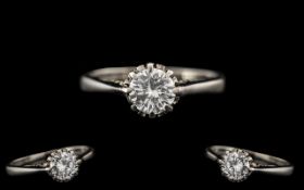18ct White Gold - Attractive Single Stone Diamond Set Ring. Fully Hallmarked for 18ct.